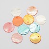 Dyed Natural Flat Round Shell Pendant SHEL-P003-06-1