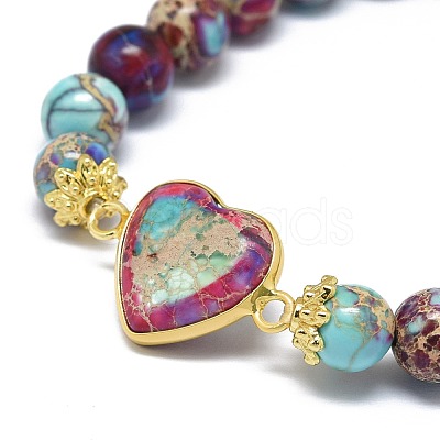 Natural Regalite/Imperial Jasper/Sea Sediment Jasper Heart Link Bracelets G-G974-07-1