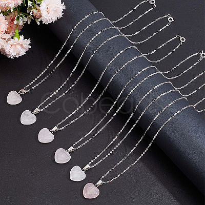 10Pcs Natural Rose Quartz Geometric Pendant Necklace NJEW-BBC0001-17-1