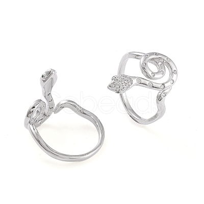 Brass Micro Pave Clear Cubic Zirconia Cuff Rings RJEW-P015-05-1