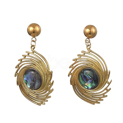 304 Stainless Steel & Natural Paua Shell Dangle Earrings for Women EJEW-JE07212-1