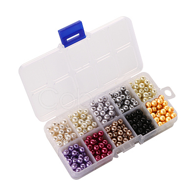 500Pcs 10 Colors Baking Paint Pearlized Glass Pearl Round Bead Strands HY-YW0001-02A-1