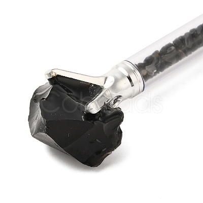Raw Natural Obsidian Chip on Top Ball-Point Pen AJEW-G063-01D-1