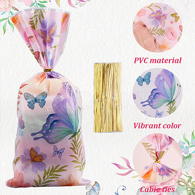 100Pcs Butterfly Printed OPP Cellophane Candy Packaging Bags ABAG-WH20005-40-1