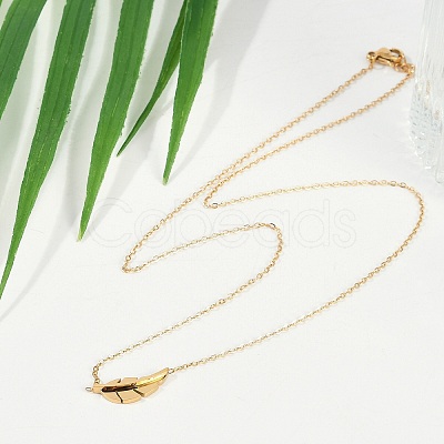 Ion Plating(IP) 304 Stainless Steel Leaf Pendant Cable Chain Necklaces for Women NJEW-P320-06G-1
