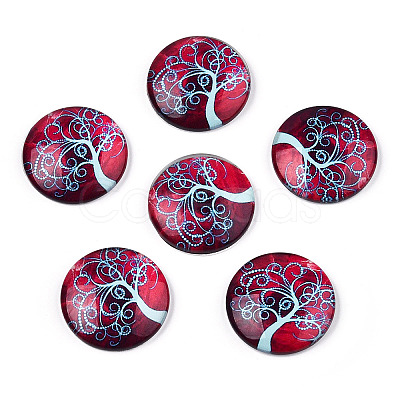 Half Round/Dome Tree Pattern Glass Flatback Cabochons for DIY Projects LS-GGLA-Q037-25mm-M28-04-1