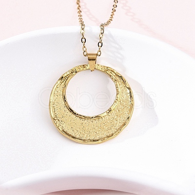 Flat Round 304 Stainless Steel Pendant Necklaces NJEW-M096-26G-1