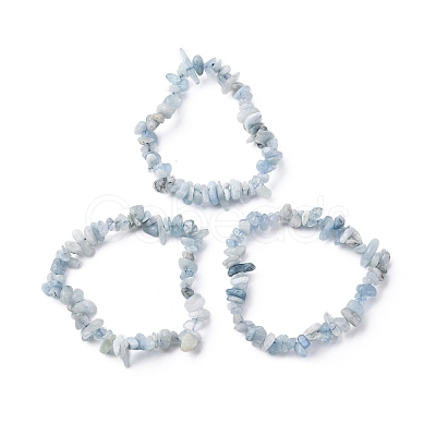 Natural Aquamarine Chip Beaded Stretch Bracelets for Women Men BJEW-K277-01-1