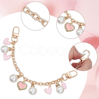 Heart Alloy Enamel & Resin Pearl Charm Zinc Alloy Cable Chain Purse Chains FIND-AB00070-1