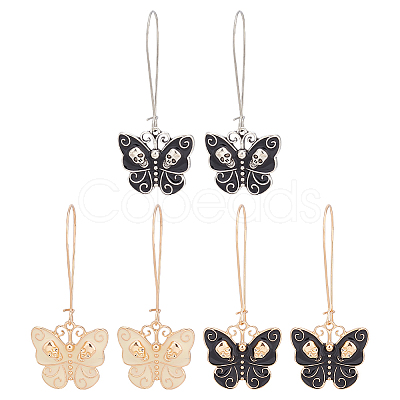 3 Pair 3 Color Enamel Butterfly with Skull Hoop Earrings EJEW-AN0002-46-1