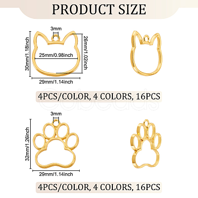 Olycraft 32Pcs 8 Styles Cat Head Paw Print Alloy Open Back Bezel Charms PALLOY-OC0002-99-1