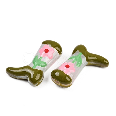 Boot Baking Paint Glass Enamel Beads LAMP-C020-02G-1