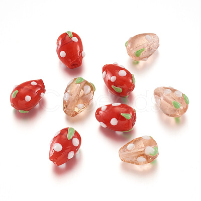 100Pcs 2 Colors Handmade Lampwork 3D Strawberry Beads LAMP-CD0001-14-1