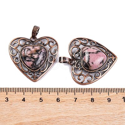 Natural Rhodonite Peach Love Heart Pendants G-G158-01-14-1