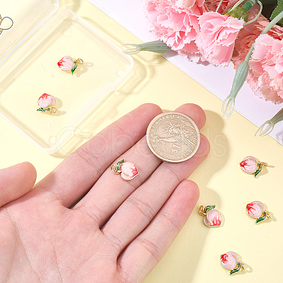 8Pcs Brass Enamel Peach Charms KK-BBC0025-20-1