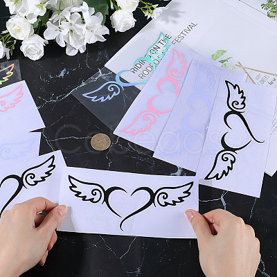 Gorgecraft 16 Sheets 4 Colors Heart with Wing PVC Waterproof Car Stickers DIY-GF0008-97-1