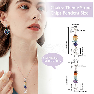 CREATCABIN 20Pcs 2 Styles Chakra Theme Natural Gemstone Pendant Decorations HJEW-CN0001-24-1