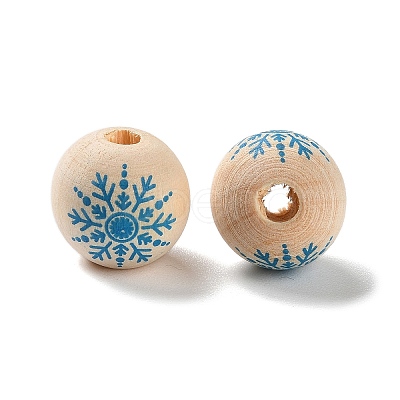 Printed Wood European Beads WOOD-Z002-08G-1