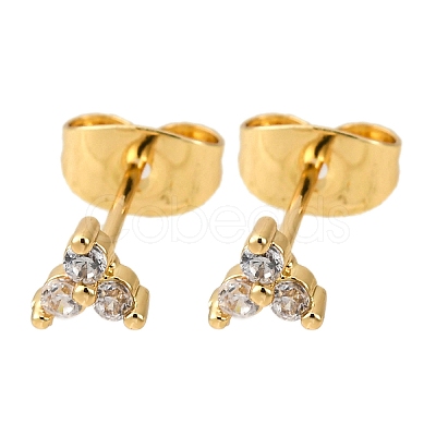 Brass Micro Pave Clear Cubic Zirconia Clover Stud Earrings EJEW-S280-03G-1