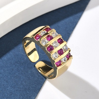 Brass Micro Pave Cubic Zirconia Cuff Open Rings RJEW-C158-04G-1