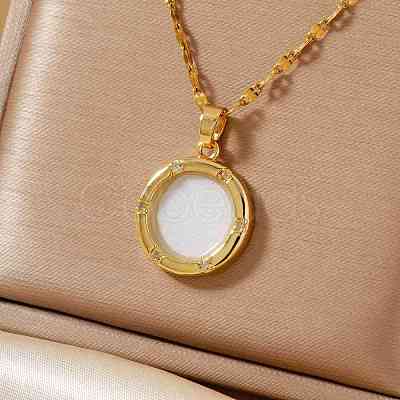 Fashionable Brass Clear Cubic Zirconia Flat Round Pendant Necklaces Women's Versatile Accessory MS7483-1-1