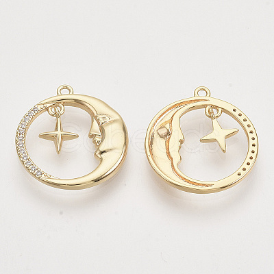 Brass Micro Pave Clear Cubic Zirconia Pendants X-KK-T054-18G-NF-1