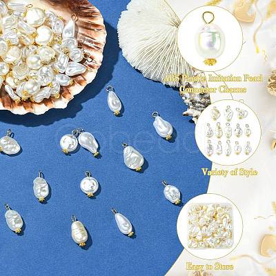 65Pcs 13 Styles ABS Plastic Imitation Pearl Pendants PALLOY-CJ00169-1