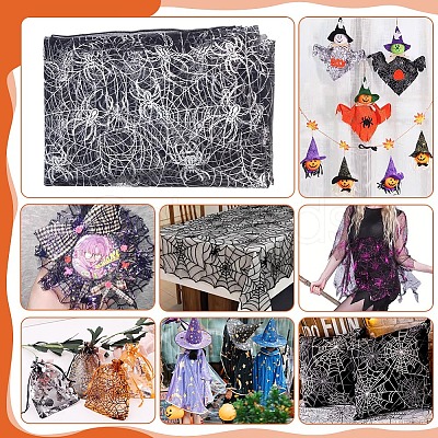 Halloween Spider & Spider Web Polyester Gauze Fabric AJEW-WH0314-677B-1