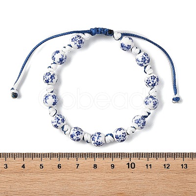 Handmade Flower Printed Porcelain Ceramic Braided Beaded Bracelets for Women BJEW-JB14194-1