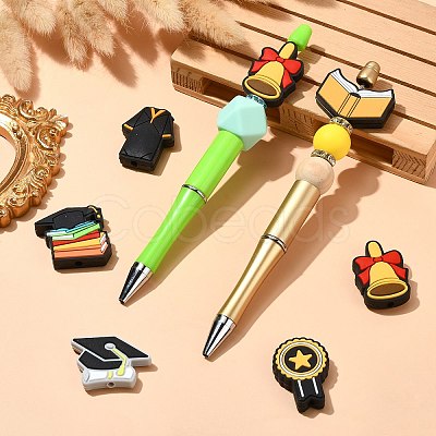12Pcs 6 Styles Graduation Season Theme Silicone Focal Beads SIL-CJ0001-46-1