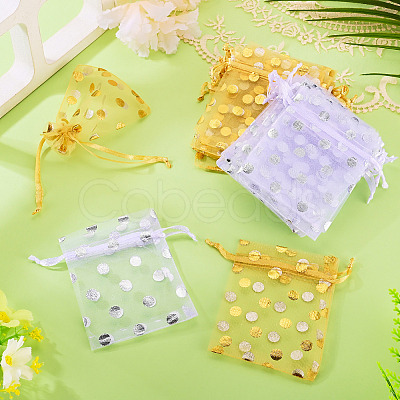 30Pcs 2 Colors Hot Stamping Polka Dot Organza Jewelry Drawstring Bags ABAG-TADJ0001-06A-1
