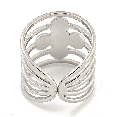Non-Tarnish 304 Stainless Steel Cross Wide Open Cuff Ring Components RJEW-A043-06P-1