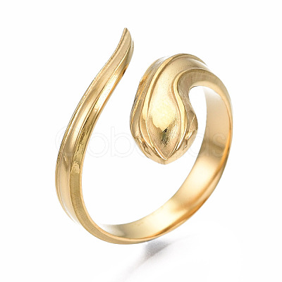 304 Stainless Steel Snake Wrap Open Cuff Ring for Women RJEW-T023-78G-1