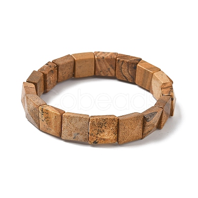 Natural Picture Jasper Beads Stretch Bracelets for Women Men BJEW-C097-06-02-1