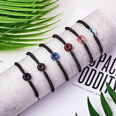 Synthetic Cherry Quartz Glass Donut Braided Bead Bracelet BJEW-SW00047-07-1