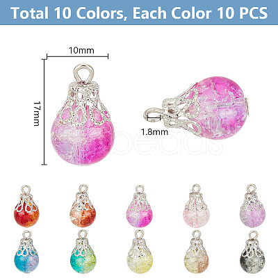 100Pcs 10 Color Crackle Glass Charms PALLOY-AB00224-1