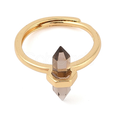 Double Pointed Hexagonal Prism Natural Smoky Quartz Adjustable Rings for Women RJEW-G327-01G-05-1