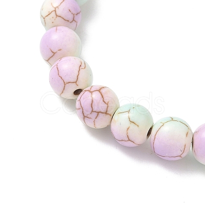 Baking Paint Synthetic Turquoise Round & Cross Beads Stretch Bracelets for Men Women BJEW-JB12339-02-1