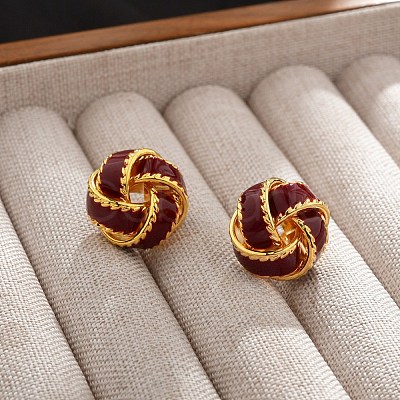 Twist Brass Enamel Stud Earrings for Women EJEW-U055-05G-1