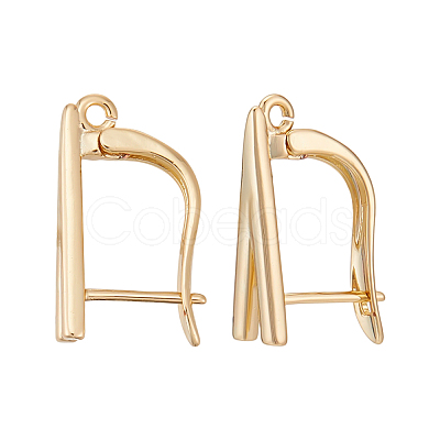 5Pairs V-shaped Rack Plating Brass Hoop Earring Findings with Latch Back Closure and Horizontal Loop KK-ME0002-47-1