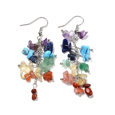 Gemstone Chip Beaded Dangle Earrings EJEW-I264-01P-03-1