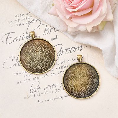 Tibetan Style Flat Round Alloy Big Pendant Cabochon Settings TIBEP-Q049-09AB-NR-1