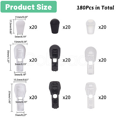 180Pcs 9 Style Plastic Cord Ends KY-CA0001-56-1