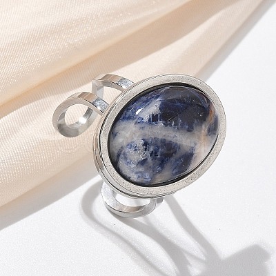 Oval Natural Sodalite Finger Rings RJEW-M062-02P-05-1