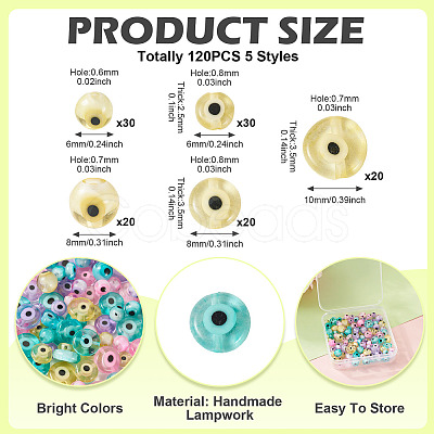 120Pcs 5 Styles Handmade Evil Eye Lampwork Beads Strands LAMP-TA0001-50-1