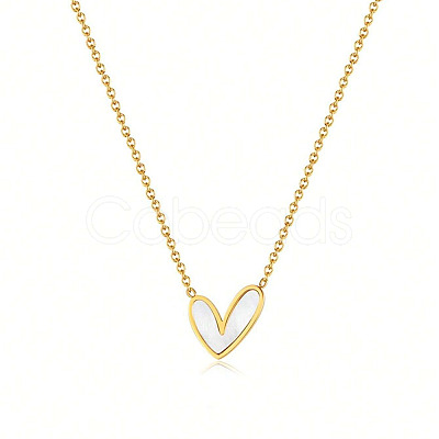 Heart Stainless Steel & Natural Shell Pendant Necklaces & Stud Earrings Sets FS-WG4CC15-02-1