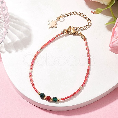 Dyed Natural Agate & Glass Seed Beaded Bracelets BJEW-MZ00047-03-1