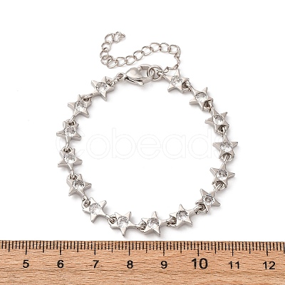 Brass Micro Pave Clear Cubic Zirconia Link Bracelets for Women BJEW-D342-01P-1