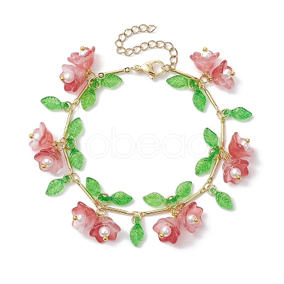 Flower Glass & Acrylic Charm Bracelets BJEW-JB10443-03-1