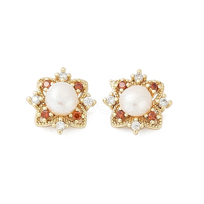 Brass Imitation Pearl Stud Earrings KK-D301-07G-1